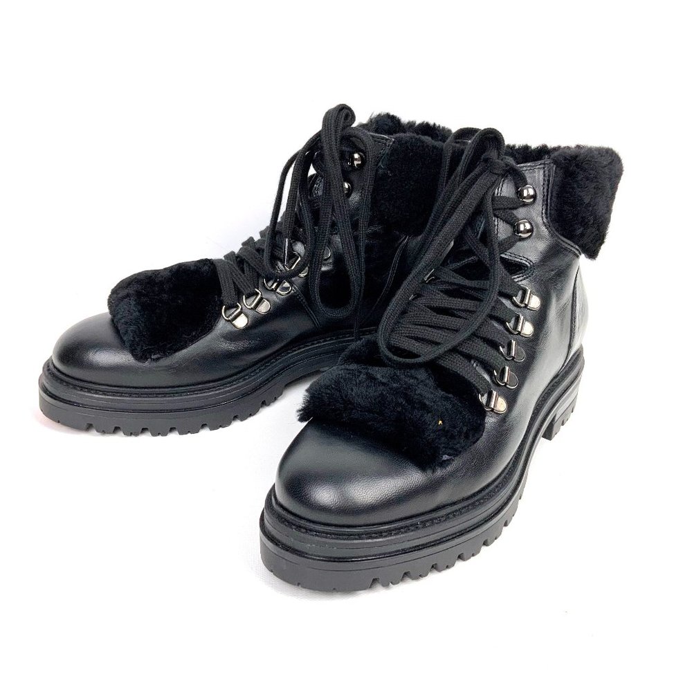 New Elena Solano Womens Black Leather Shearling Inside Combat Boots Sz 40 (9.5) - Picture 5 of 16